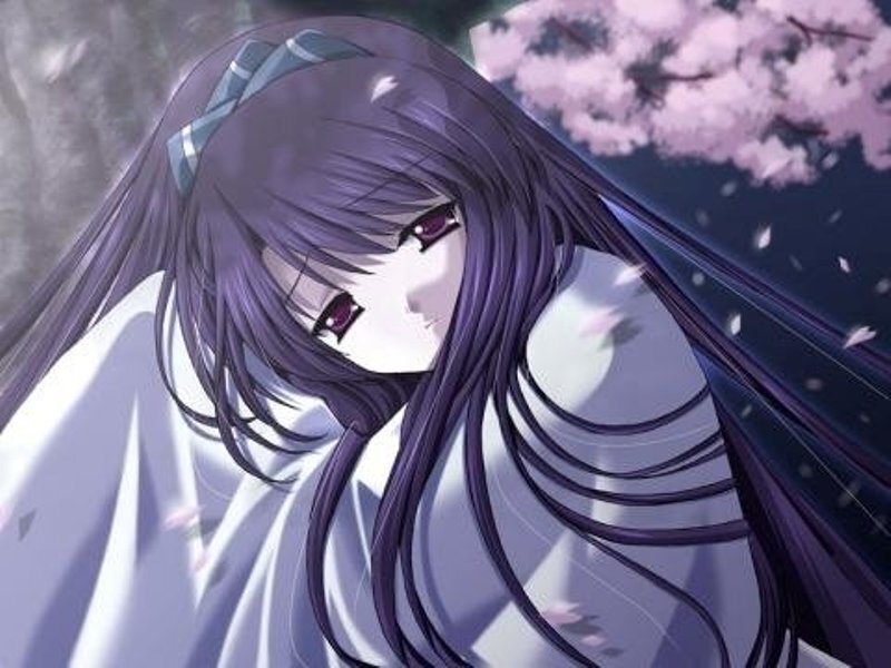 Anime Girl with Purple Hair — Melancholic, Spring