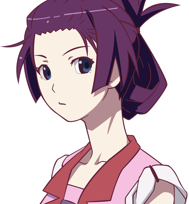 Anime Girl with Purple Hair — Neutral, Blue Eyes, Pink Clothing
