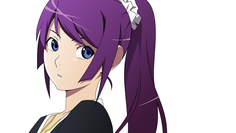 Anime Girl with Purple Hair — Neutral, Blue Eyes, Ponytail, School Uniform