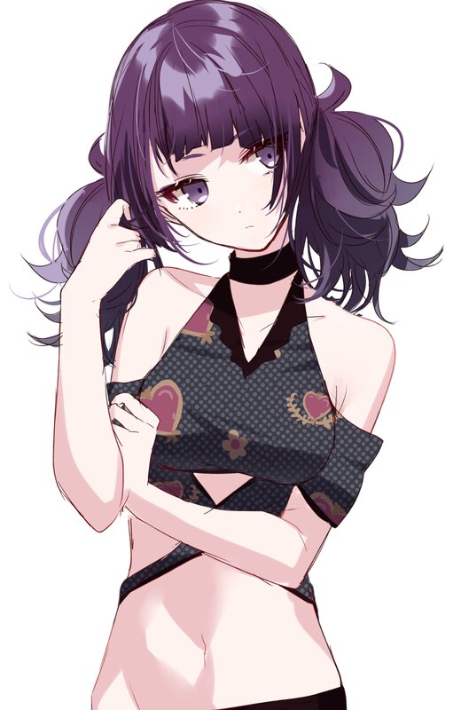 Anime Girl with Purple Hair — Neutral, Digital Art, Heart Pattern