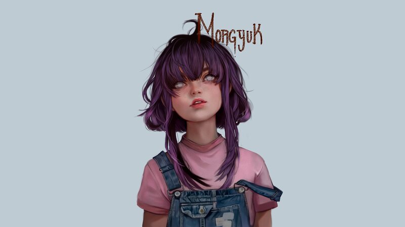 Anime Girl with Purple Hair — Neutral, Digital Art, Overalls