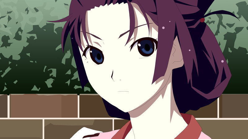 Anime Girl with Purple Hair — Neutral, Eyes, Wall