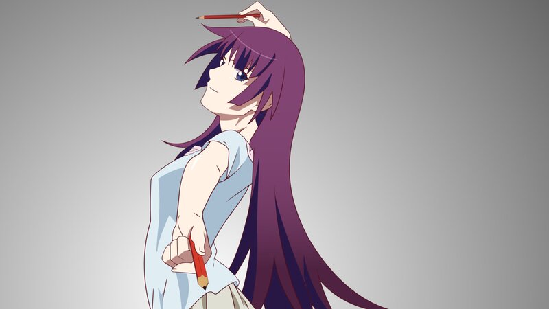Anime Girl with Purple Hair — Neutral, Pencil