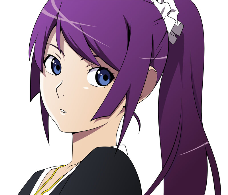 Anime Girl with Purple Hair — Neutral, Purple Hair, Blue Eyes, School Uniform, Blue