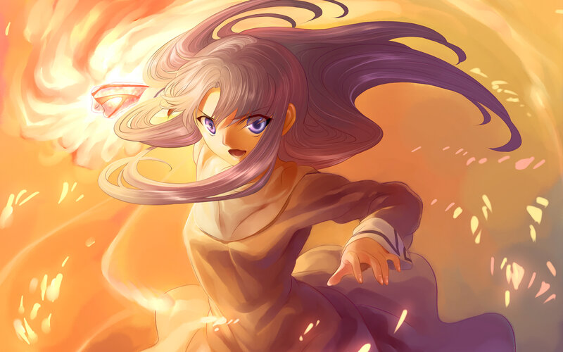 Anime Girl with Purple Hair — Orange