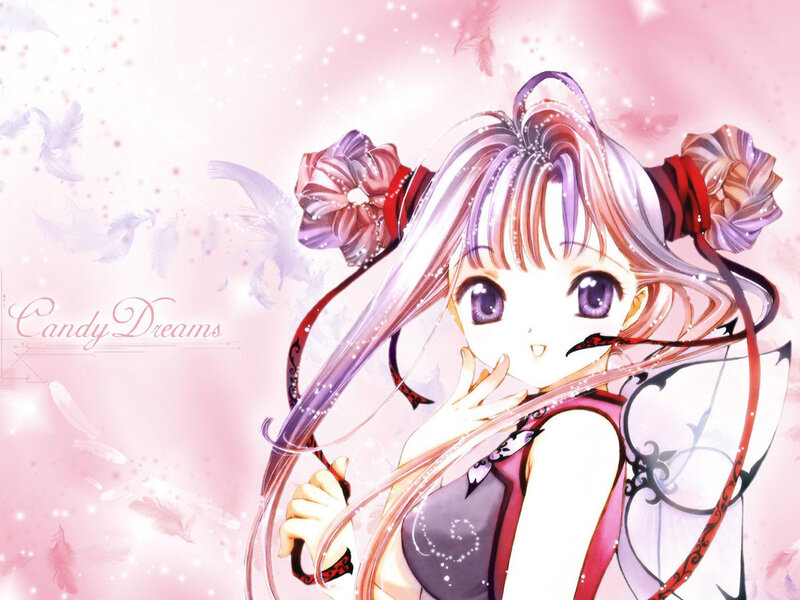 Anime Girl with Purple Hair — Pink, Dreamy, Feathers, Bows