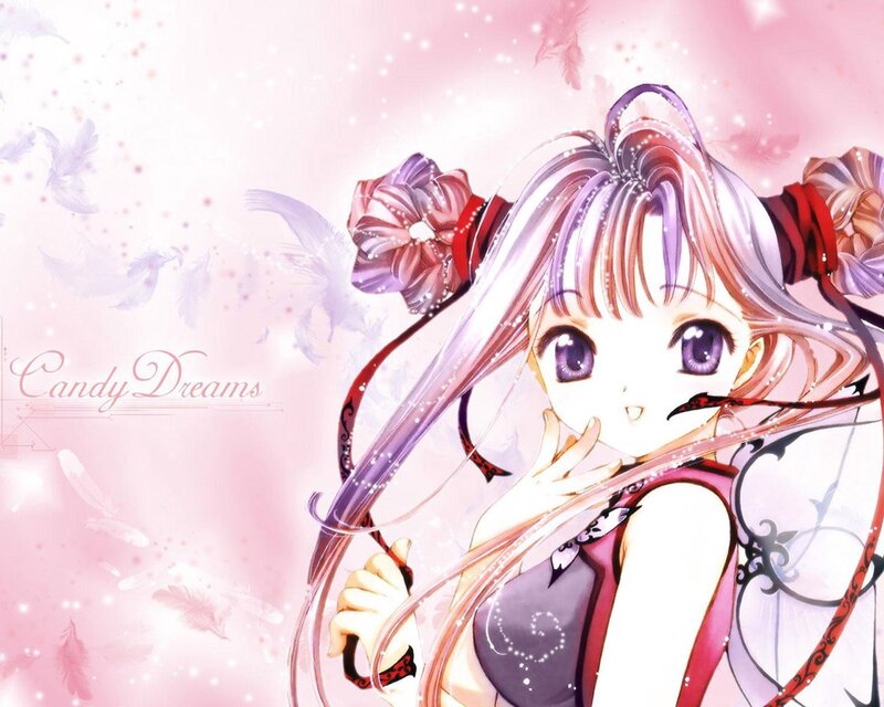 Anime Girl with Purple Hair — Pink, Dreamy, Feathers