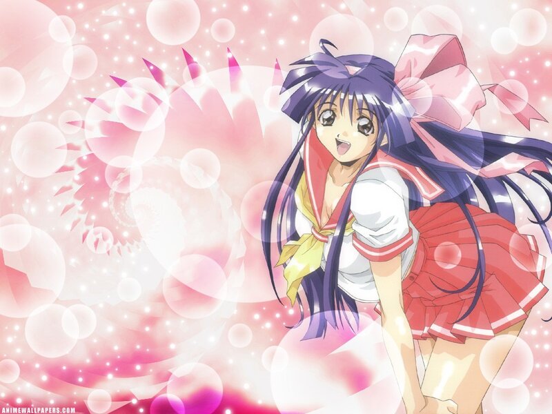 Anime Girl with Purple Hair — Pink, Dreamy, School Uniform, Bow