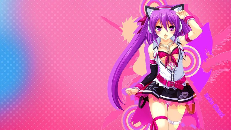 Anime Girl with Purple Hair — Pink, Playful, Cat Ears