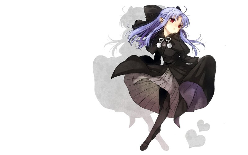 Anime Girl with Purple Hair — Playful, Black Dress, Hat