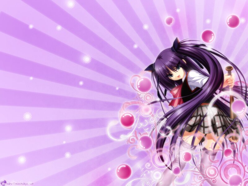 Anime Girl with Purple Hair — Playful, Cat Ears, Skirt