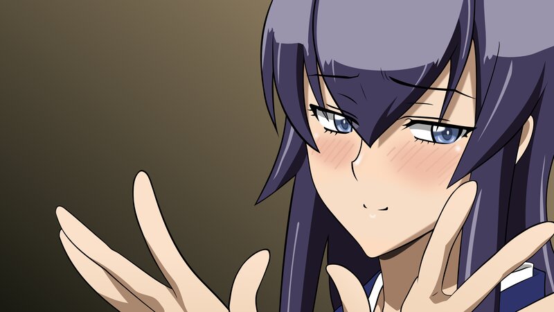 Anime Girl with Purple Hair — Playful, Hands