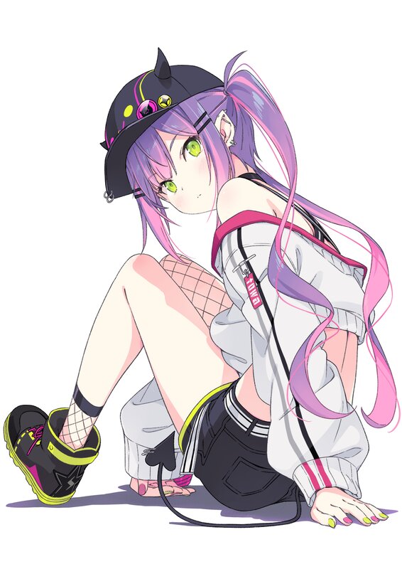 Anime Girl with Purple Hair — Playful, Hat