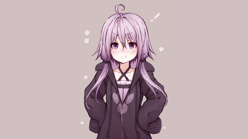 Anime Girl with Purple Hair — Playful, Heart