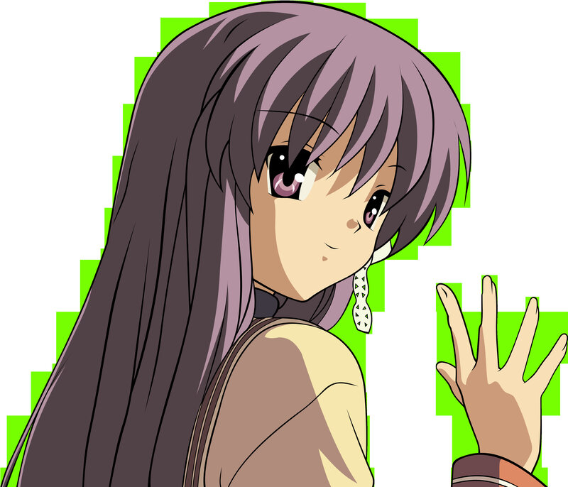 Anime Girl with Purple Hair — Playful, Long Hair, Earring