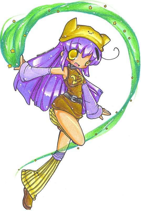 Anime Girl with Purple Hair — Playful, Manga, Hat