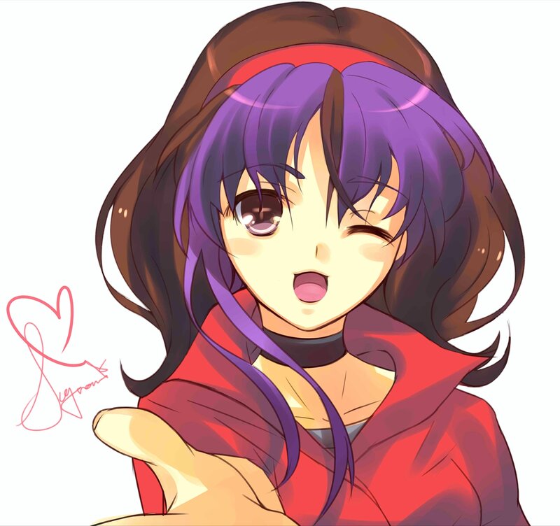 Anime Girl with Purple Hair — Playful, Red Jacket