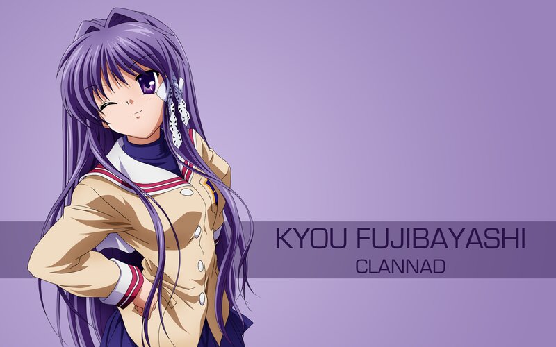 Anime Girl with Purple Hair — Playful, School Uniform, Winking