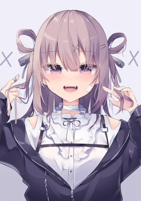 Anime Girl with Purple Hair — Playful, White Shirt