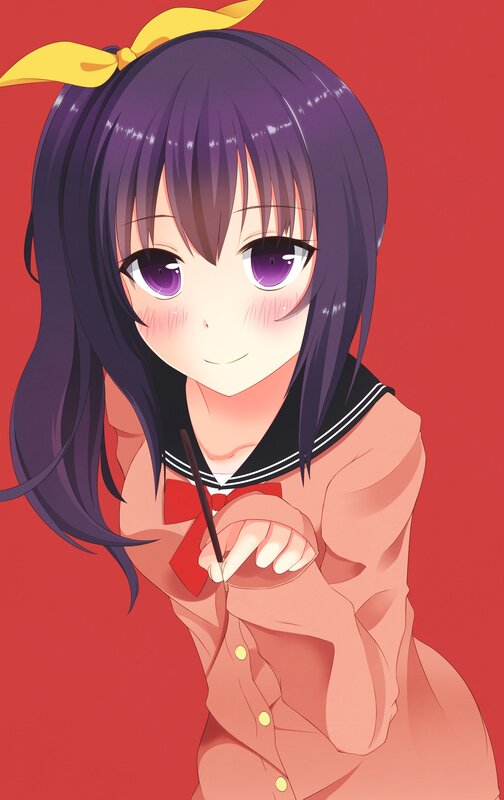 Anime Girl with Purple Hair — Red, Cheerful