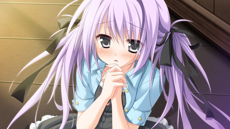 Anime Girl with Purple Hair — Sad, School Uniform