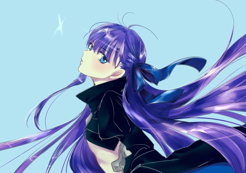 Anime Girl with Purple Hair — Serene, Digital Art, Blue Eyes