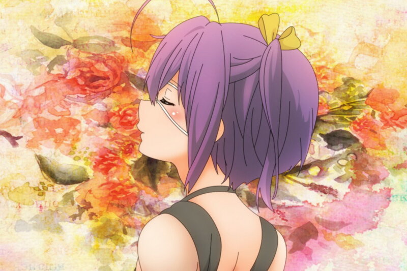 Anime Girl with Purple Hair — Serene, Flowers, Bow