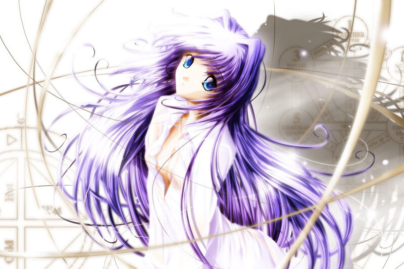 Anime Girl with Purple Hair — Serene, Long Hair