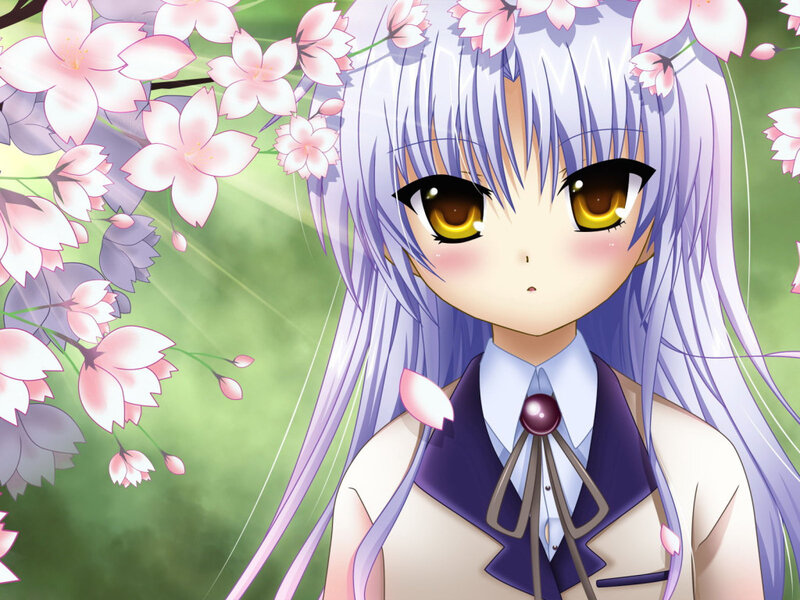 Anime Girl with Purple Hair — Serene, Spring, Cherry Blossoms