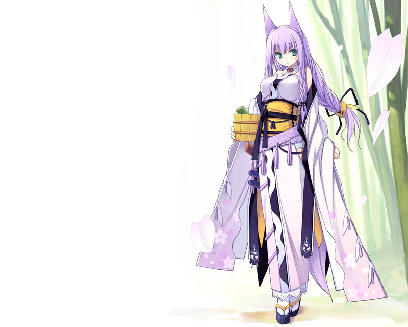 Anime Girl with Purple Hair — Serene, Spring, Digital Art