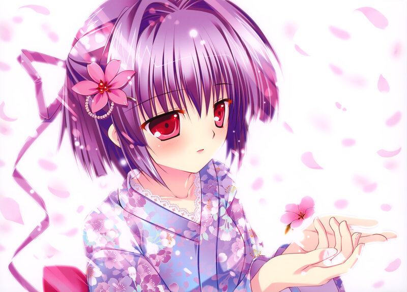Anime Girl with Purple Hair — Serene, Spring, Flower