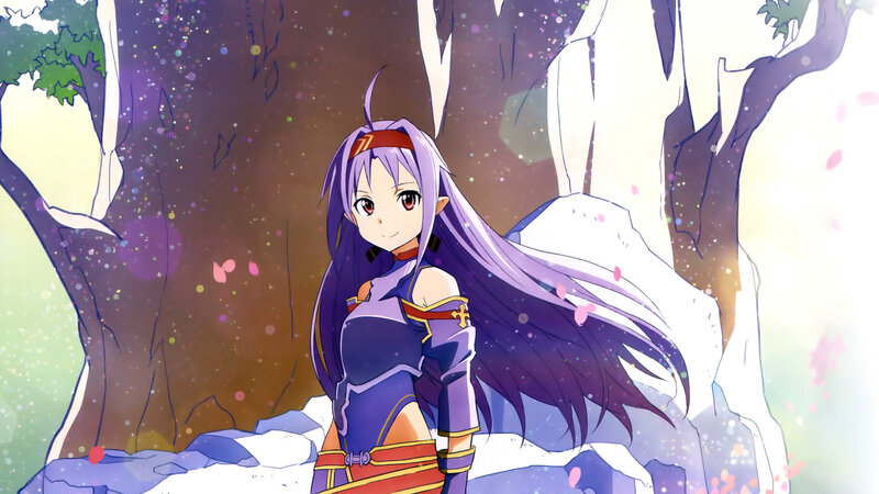 Anime Girl with Purple Hair — Serene, Spring, Forest