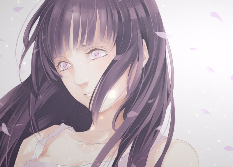 Anime Girl with Purple Hair — Serene, Spring, Petals
