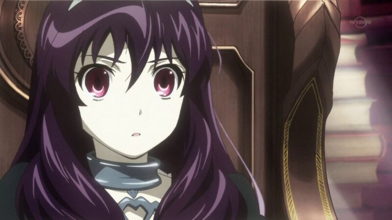 Anime Girl with Purple Hair — Serious, Chair