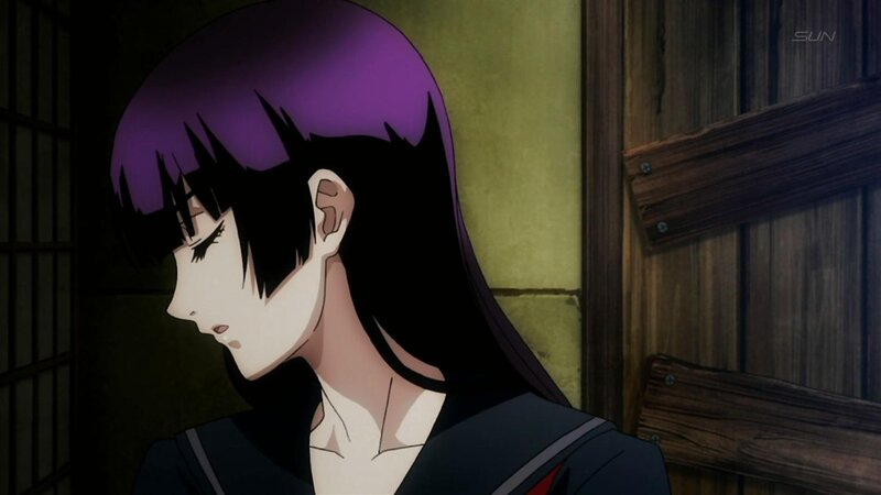 Anime Girl with Purple Hair — Somber, School Uniform