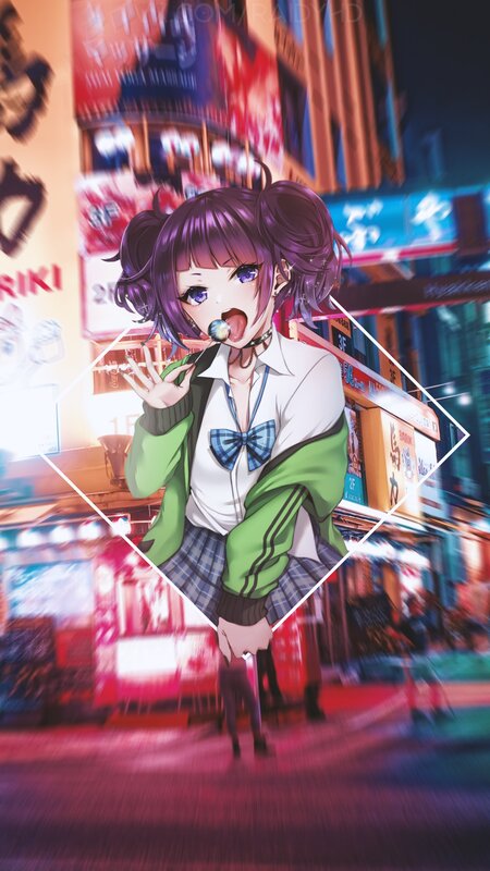 Anime Girl with Purple Hair — Vibrant, Night