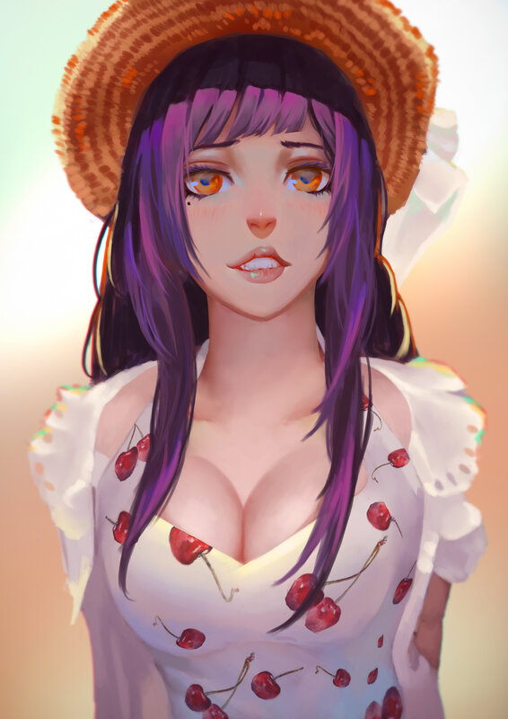Anime Girl with Purple Hair — White, Calm, Afternoon, Digital Art