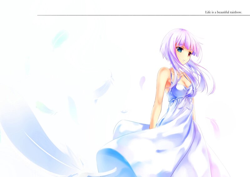 Anime Girl with Purple Hair — White, Serene