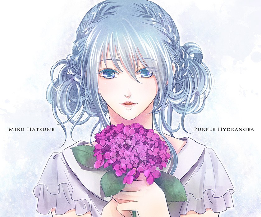 Anime girl with purple hydrangea