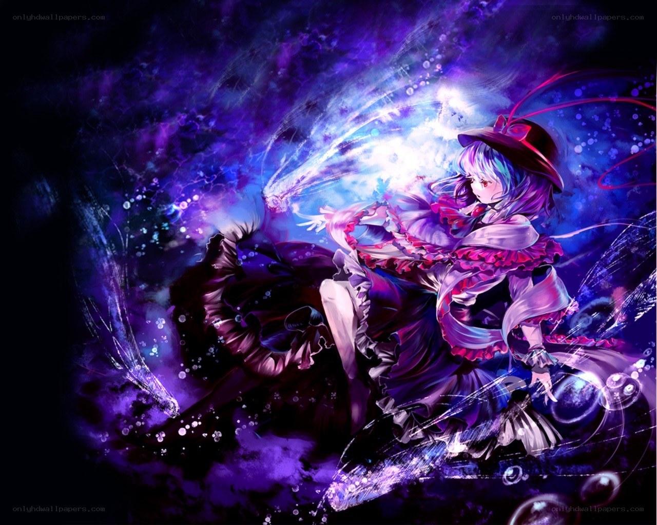 anime girl with purple magic