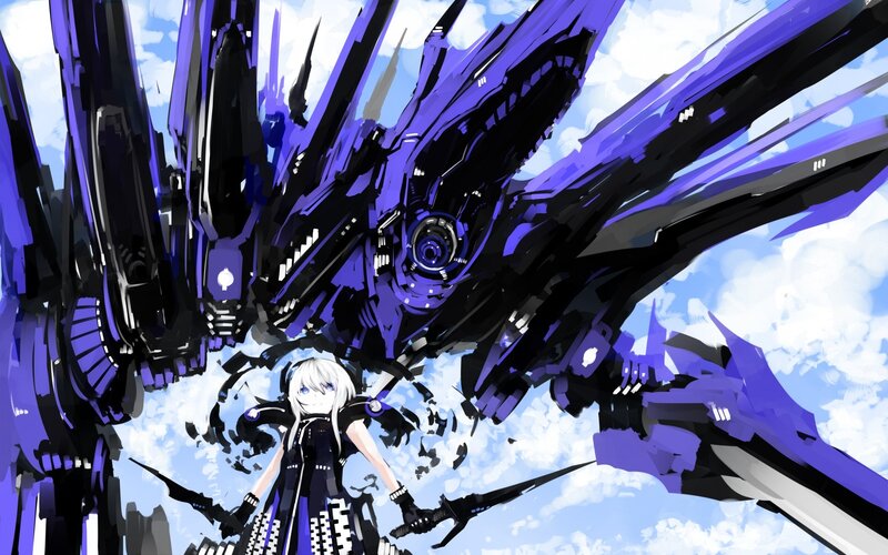 anime girl with purple mech