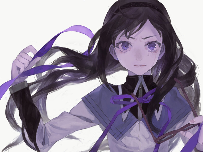 anime girl with purple ribbon