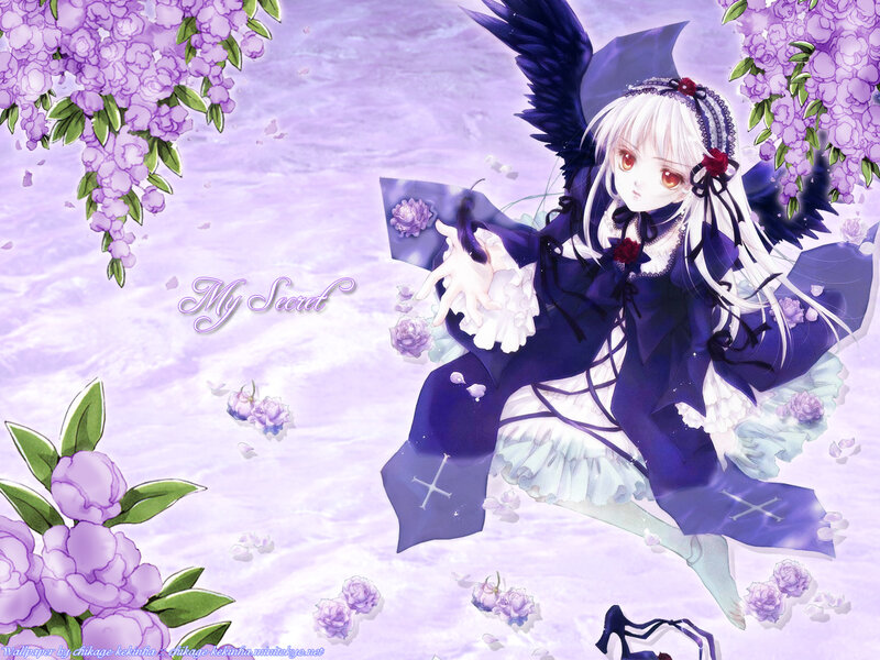 Anime girl with purple wings