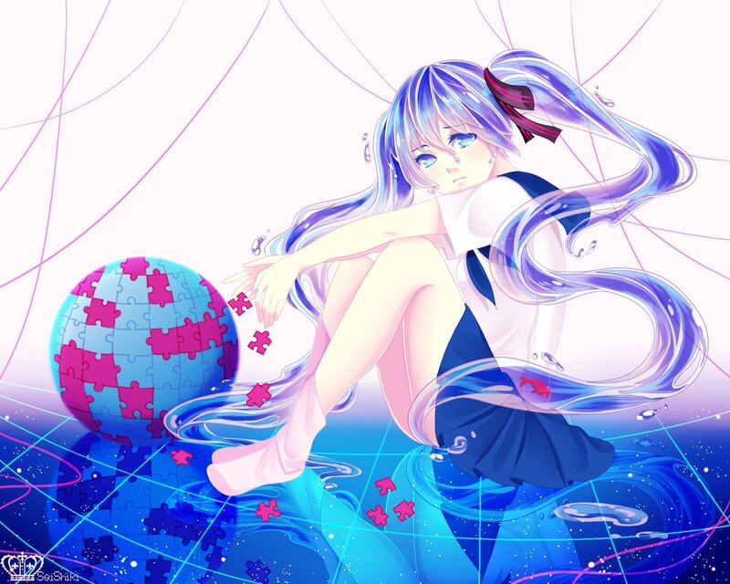 Anime Girl with Puzzle Ball — Blue
