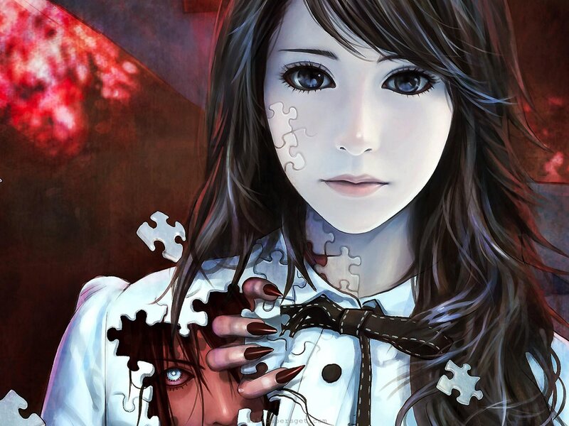 Anime girl with puzzle pieces