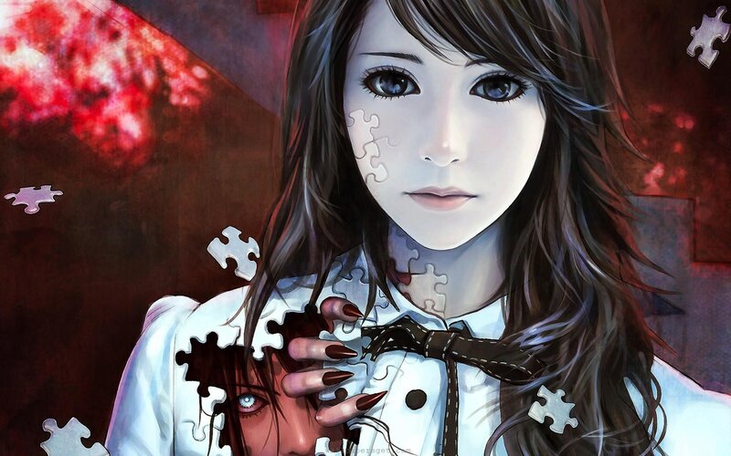 Anime girl with puzzle pieces