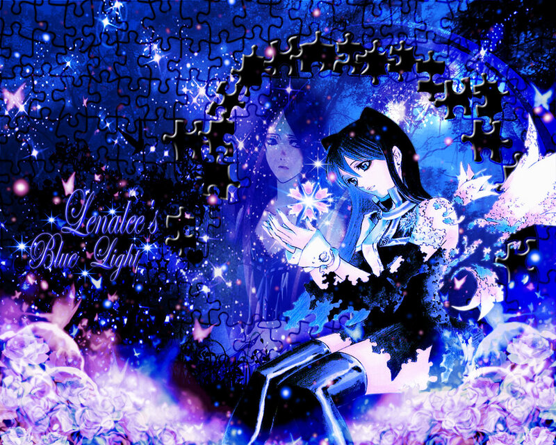 Anime Girl with Puzzle Pieces — Blue