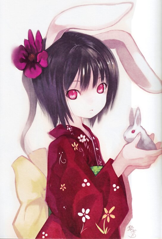 anime girl with rabbit