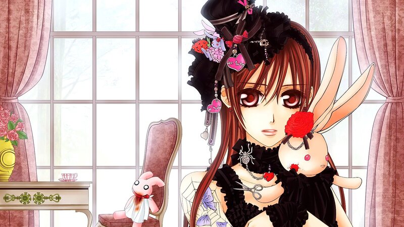 Anime Girl with Rabbit — Black, Dramatic, Manga