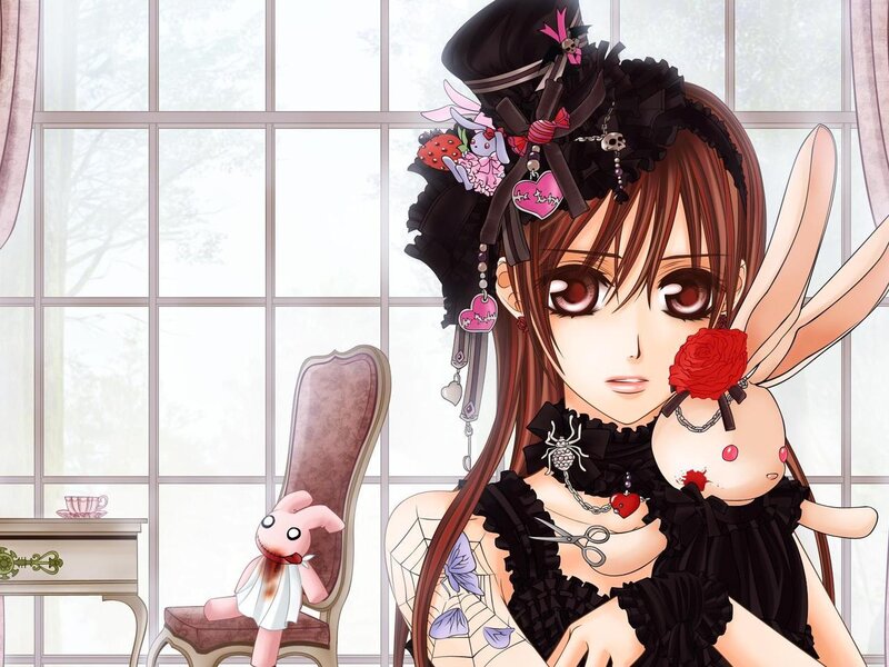 Anime Girl with Rabbit — Black